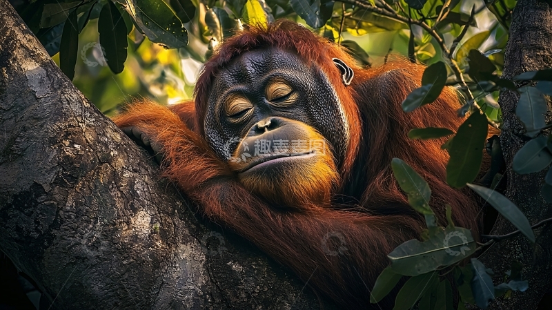 高清大图下载【趣麦麦图】树上的红毛猩猩