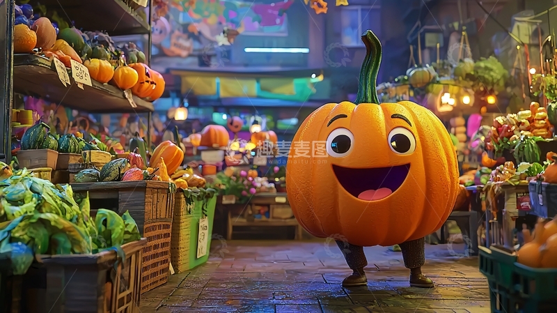 高清大图下载【趣麦麦图】万圣节南瓜市场场景