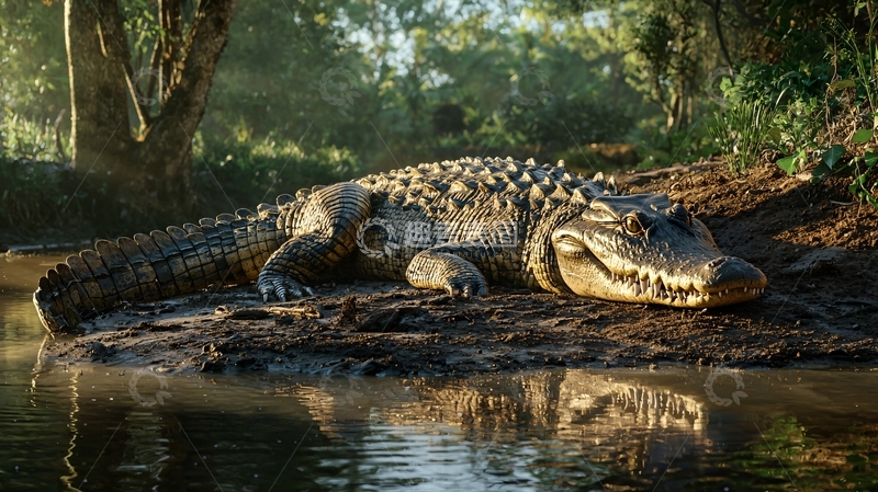 高清大图下载【趣麦麦图】阳光下的鳄鱼