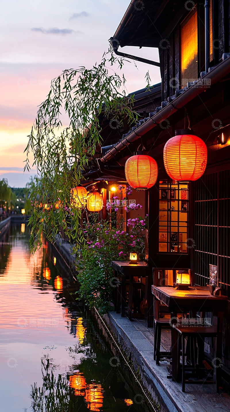 高清大图下载【趣麦麦图】江南水乡夜景灯笼