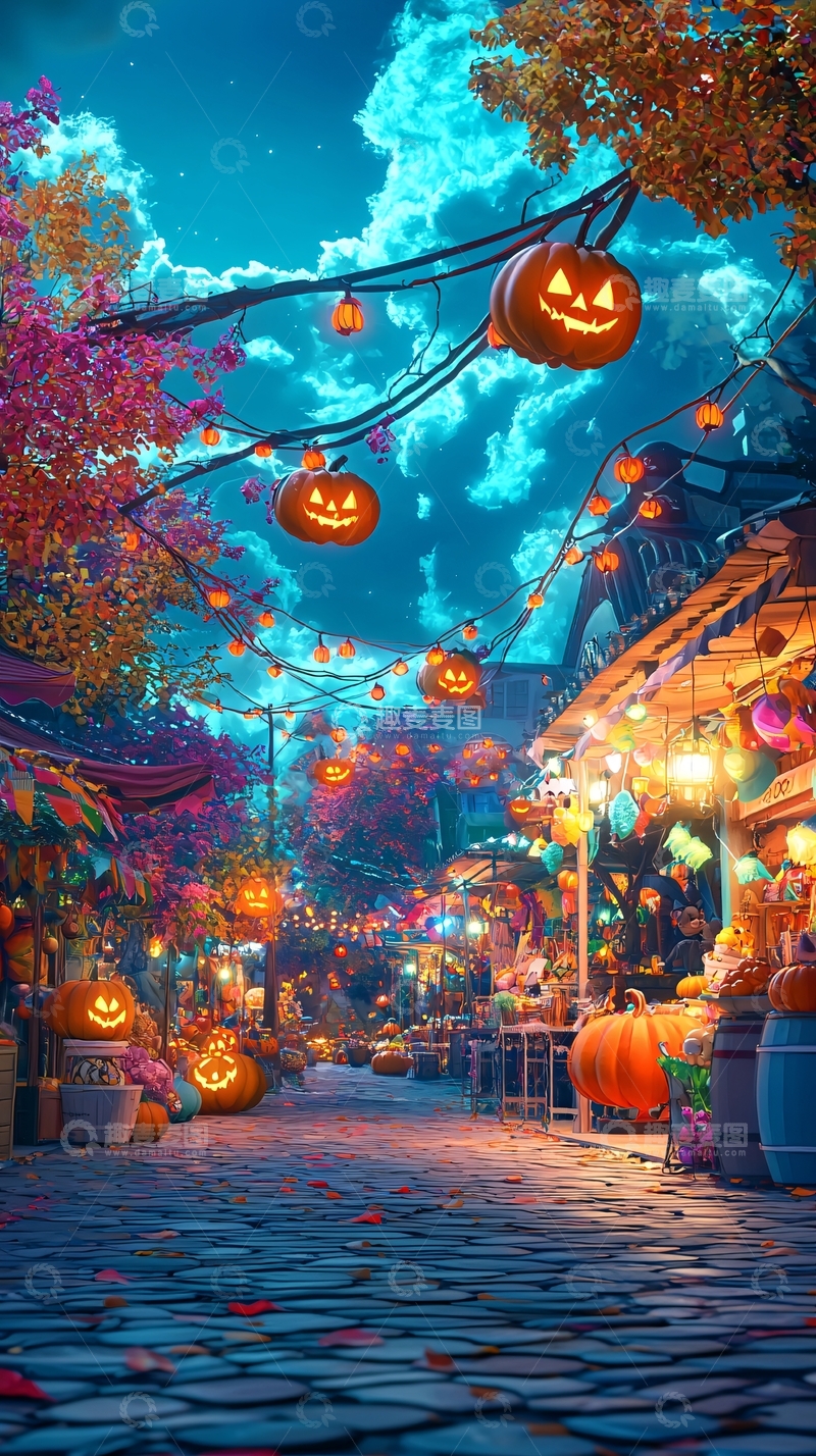 高清大图下载【趣麦麦图】万圣节夜市灯火辉煌