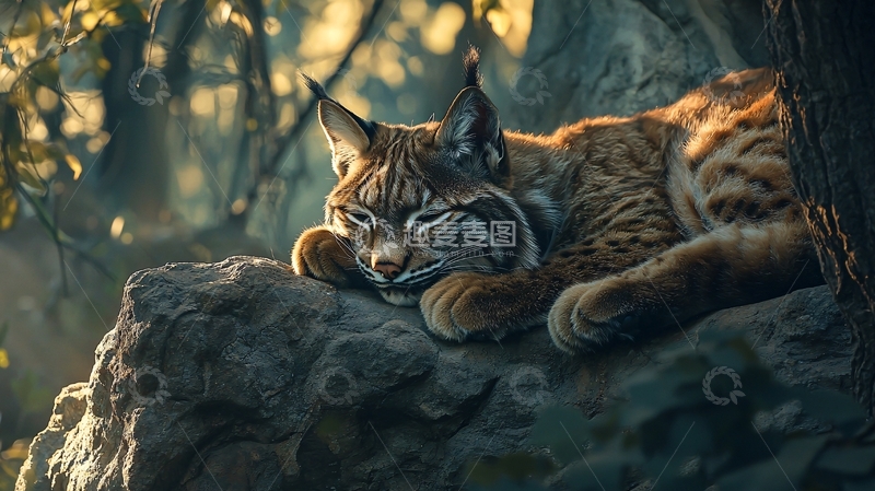 高清大图下载【趣麦麦图】森林中的猫科动物休息时光