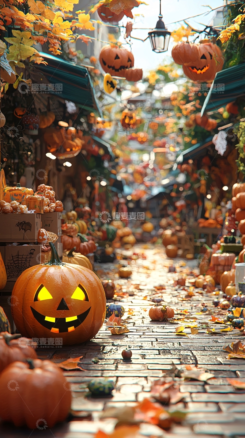 高清大图下载【趣麦麦图】万圣节南瓜装饰街道