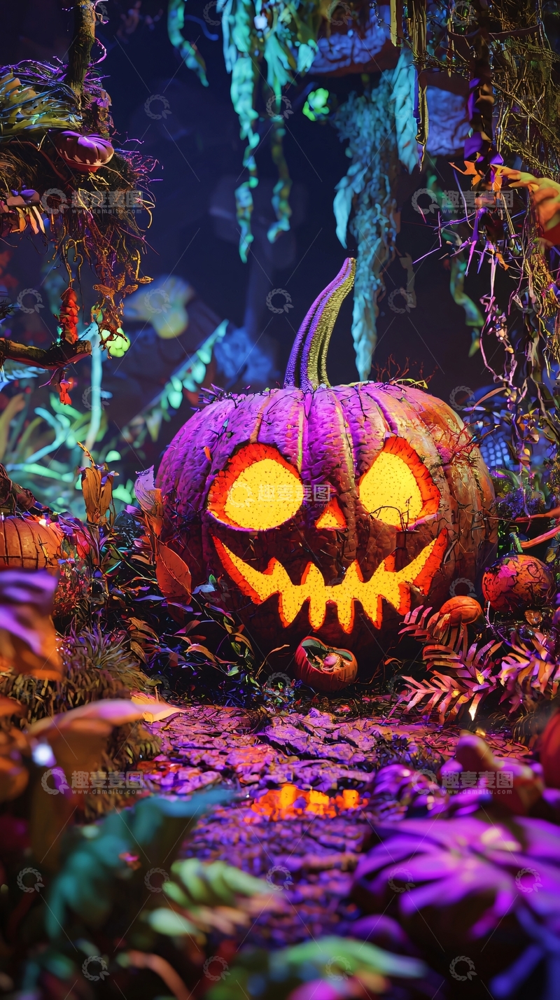 高清大图下载【趣麦麦图】万圣节南瓜灯森林场景