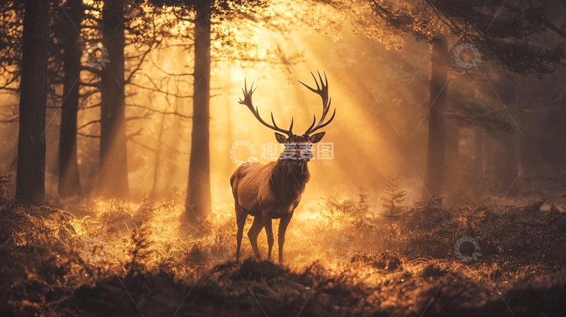 高清大图下载【趣麦麦图】晨光中的雄鹿