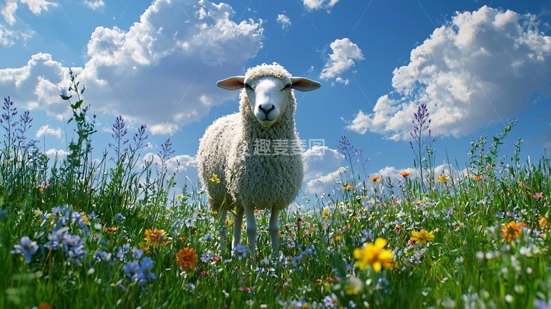 高清大图下载【趣麦麦图】羊在花丛中的田园风光