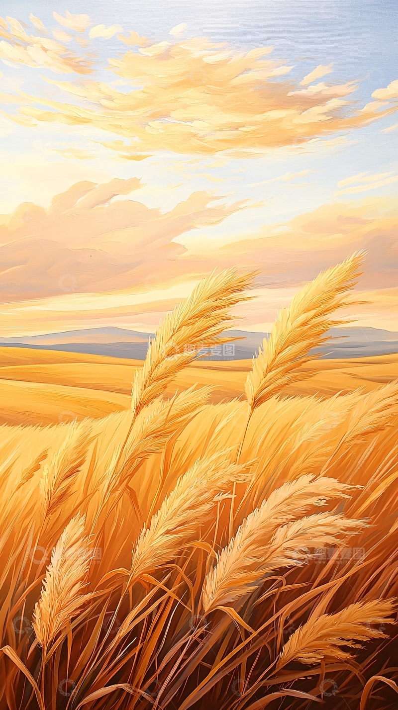 高清大图下载【趣麦麦图】金色麦田夕阳美景