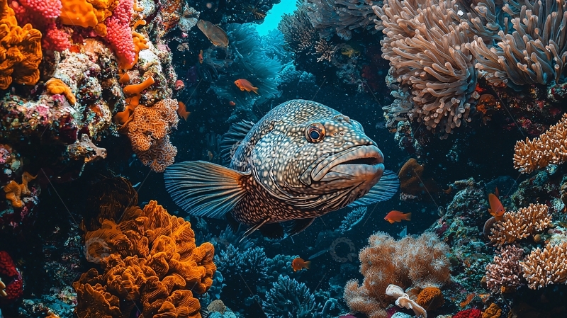 高清大图下载【趣麦麦图】海底珊瑚礁中的大型鱼类