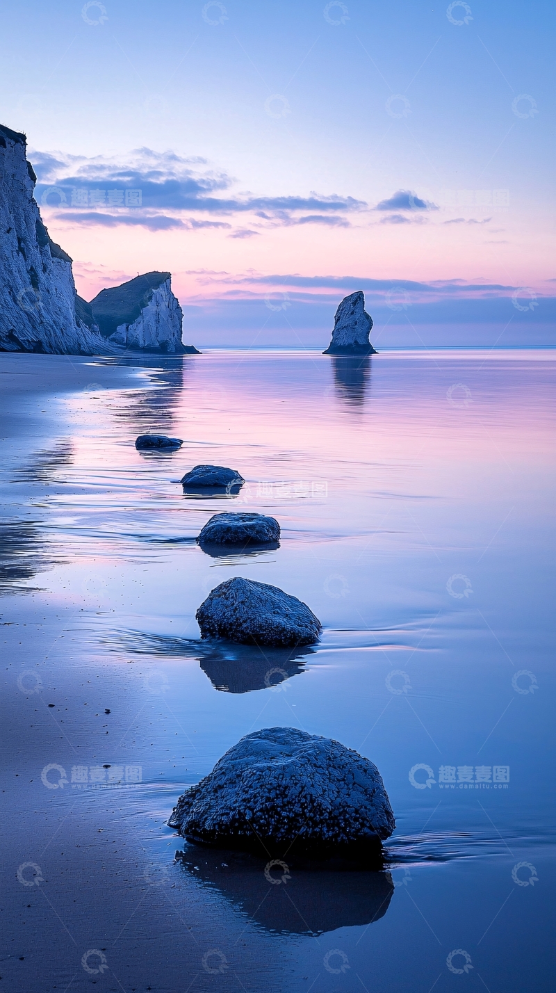 高清大图下载【趣麦麦图】日落海滩岩石风景