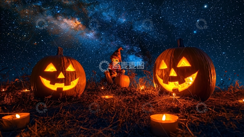 高清大图下载【趣麦麦图】万圣节南瓜与星星夜景