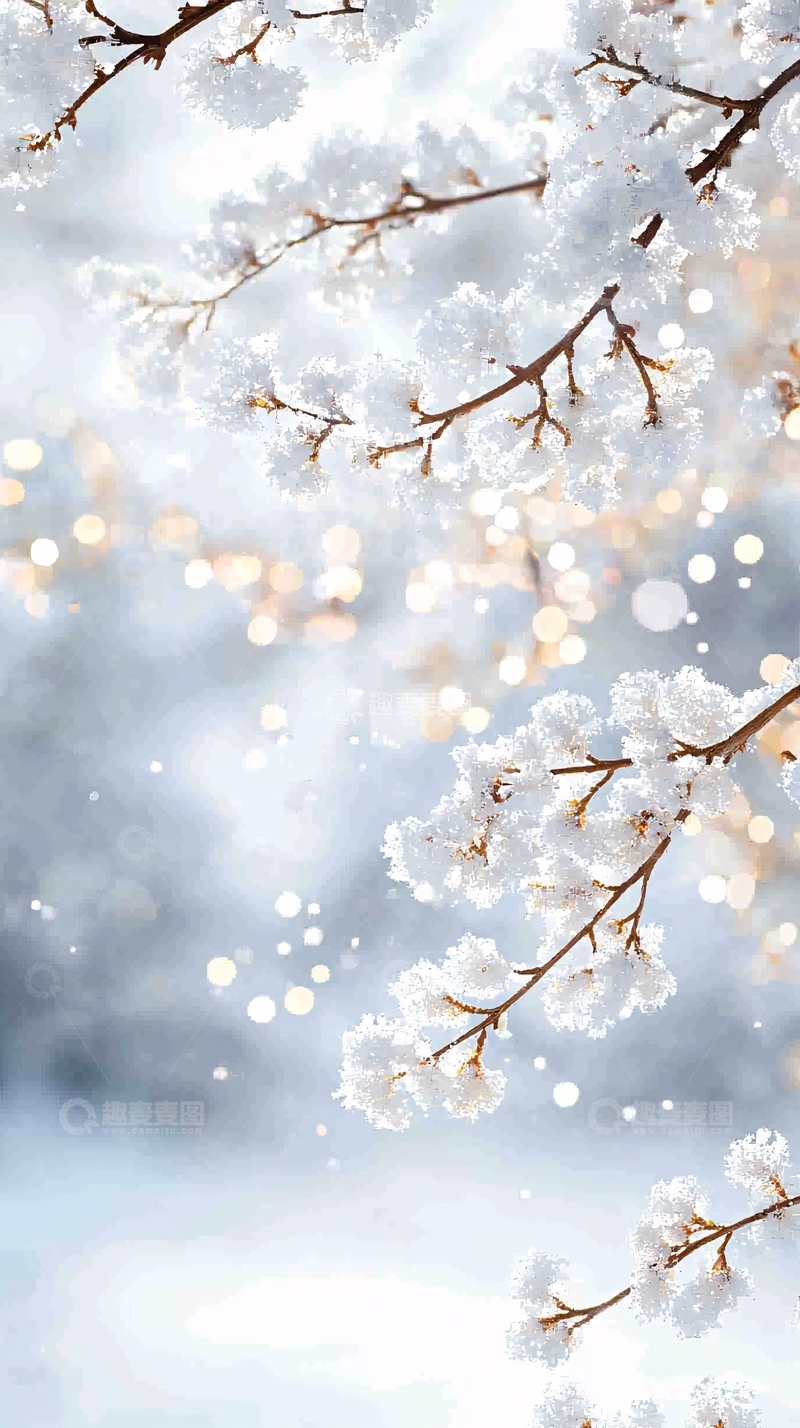 高清大图下载【趣麦麦图】冬日雪景树枝背景