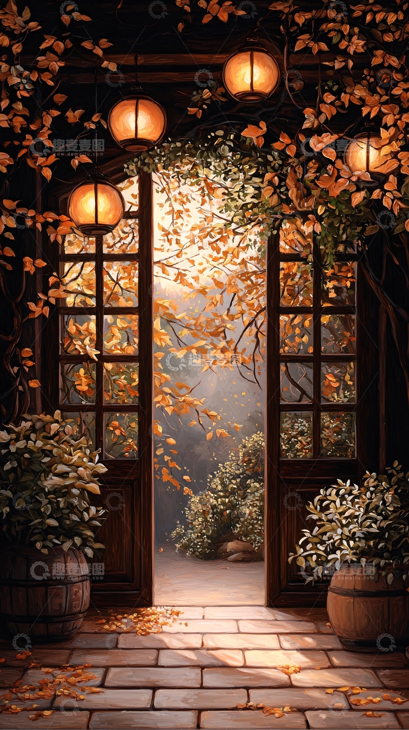 高清大图下载【趣麦麦图】秋日花园庭院门