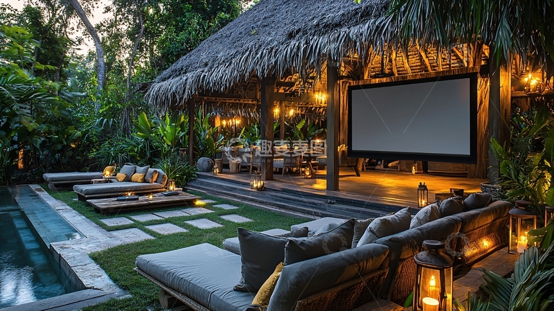 高清大图下载【趣麦麦图】豪华别墅泳池边私人影院设计