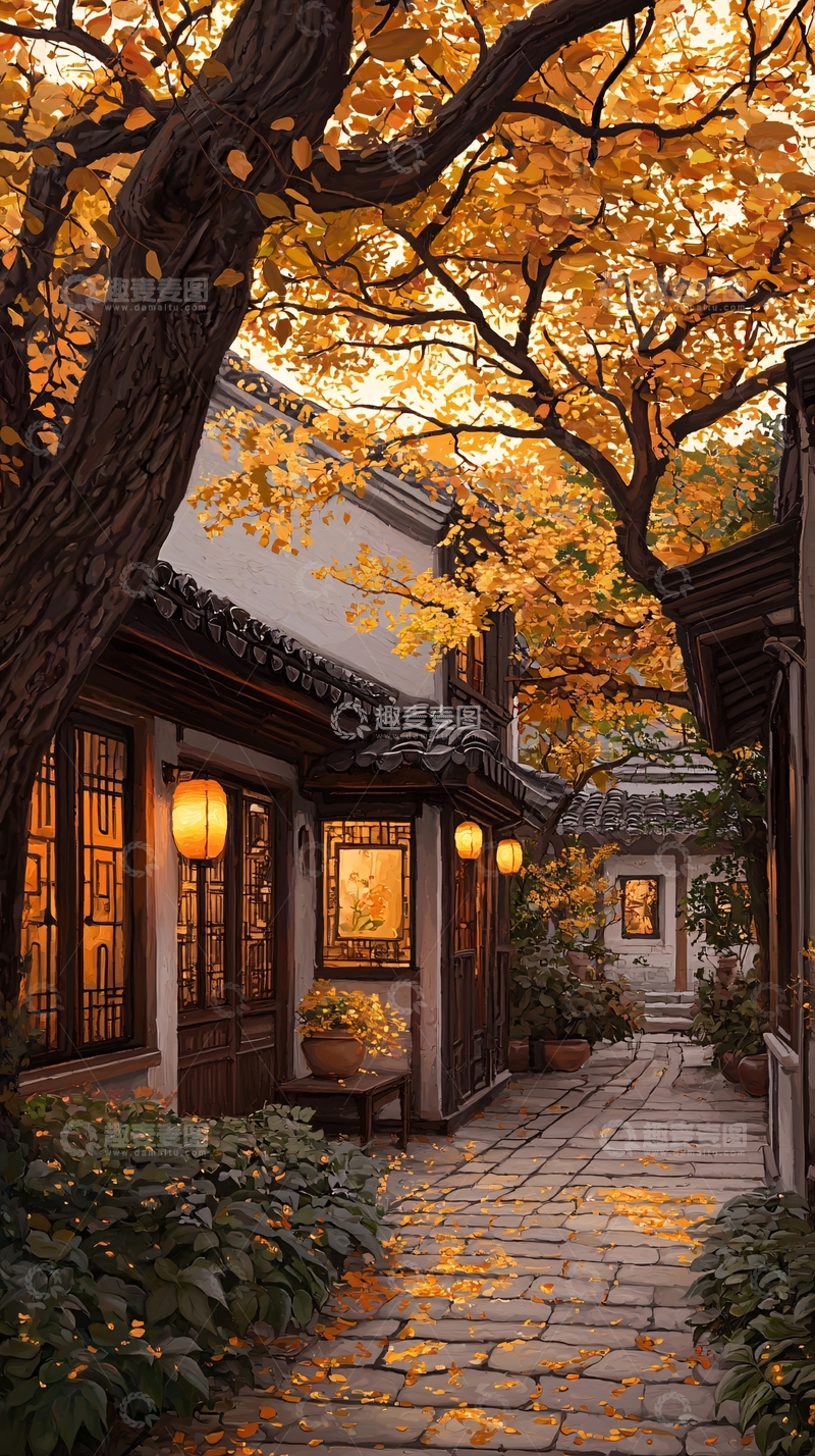 高清大图下载【趣麦麦图】秋日古巷庭院风景