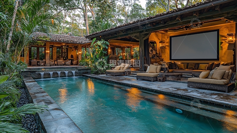 高清大图下载【趣麦麦图】豪华别墅泳池边私人影院设计