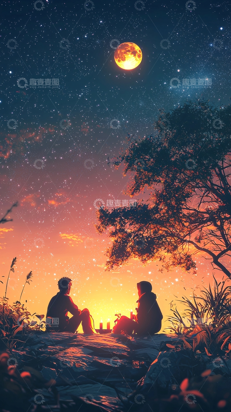 高清大图下载【趣麦麦图】夜晚星空下的浪漫约会