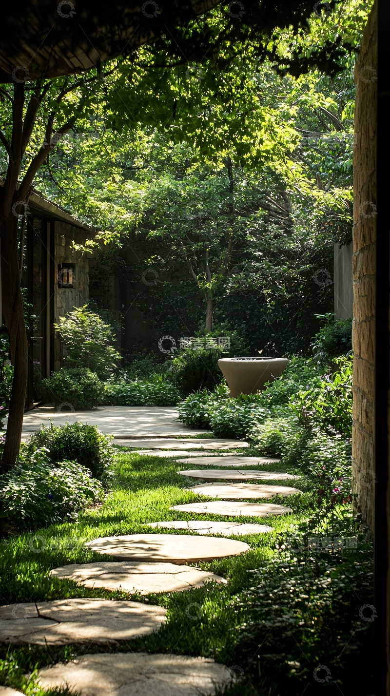 高清大图下载【趣麦麦图】石径通幽的庭院花园