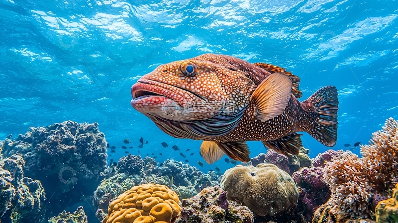 高清大图下载【趣麦麦图】深海珊瑚礁上的大型鱼类