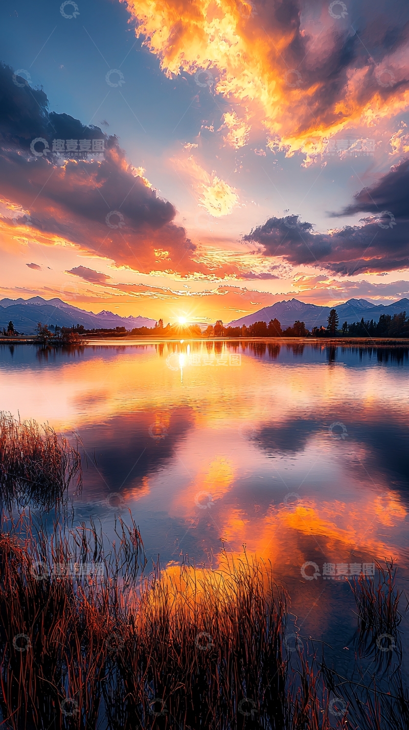 高清大图下载【趣麦麦图】日落湖畔宁静之美