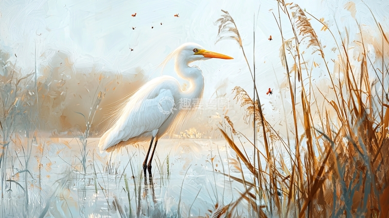 高清大图下载【趣麦麦图】白鹭栖息于芦苇丛中