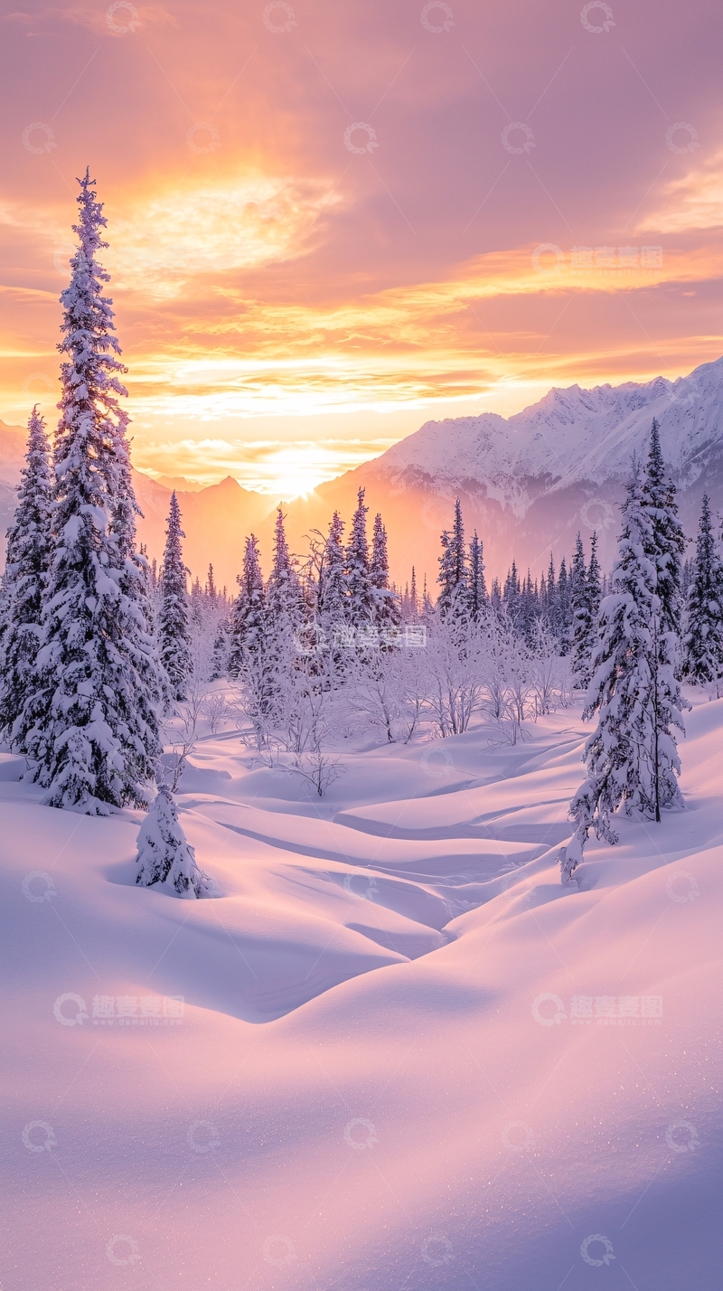 高清大图下载【趣麦麦图】冬日雪山日出风景