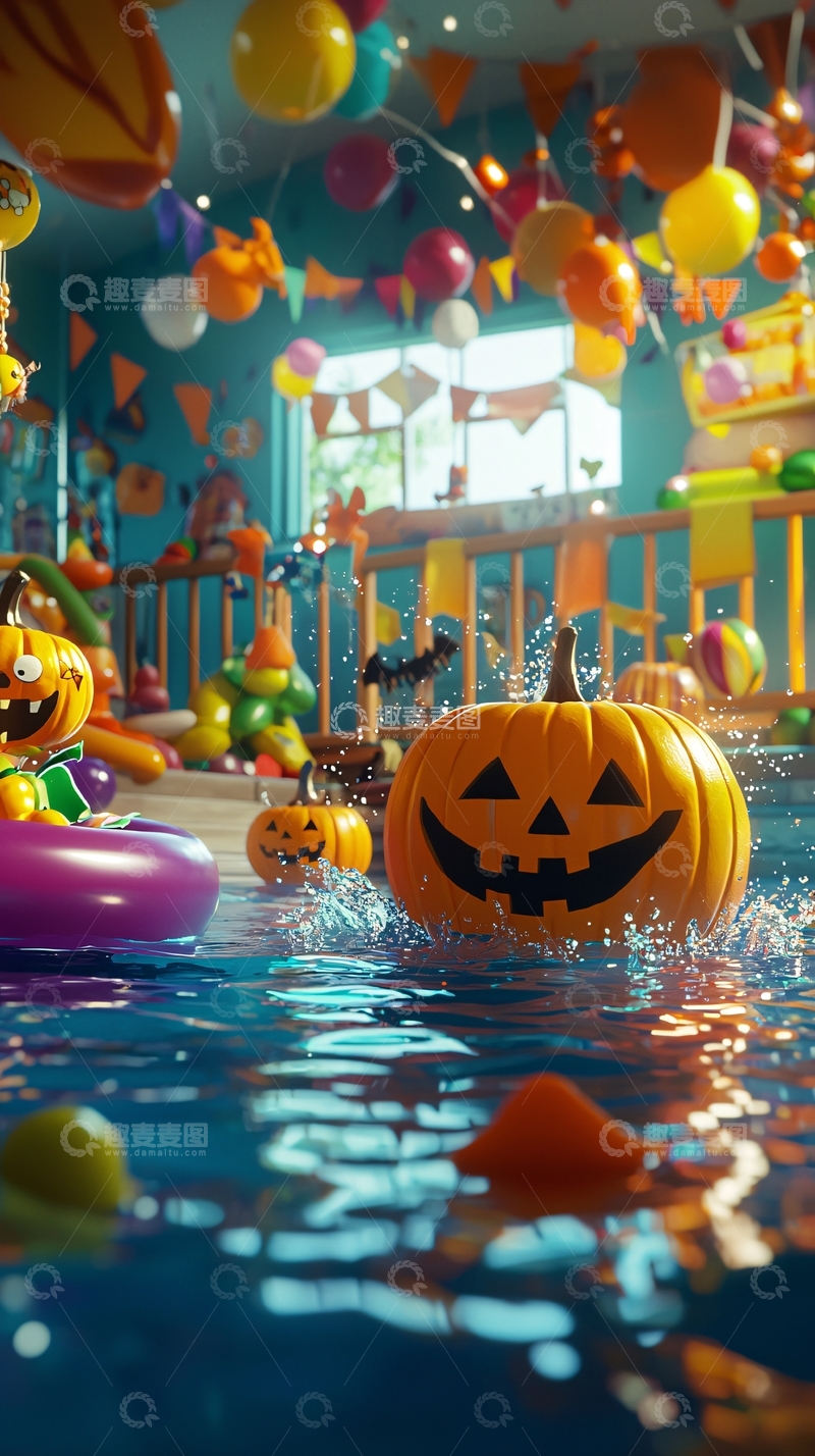高清大图下载【趣麦麦图】万圣节主题游泳池派对