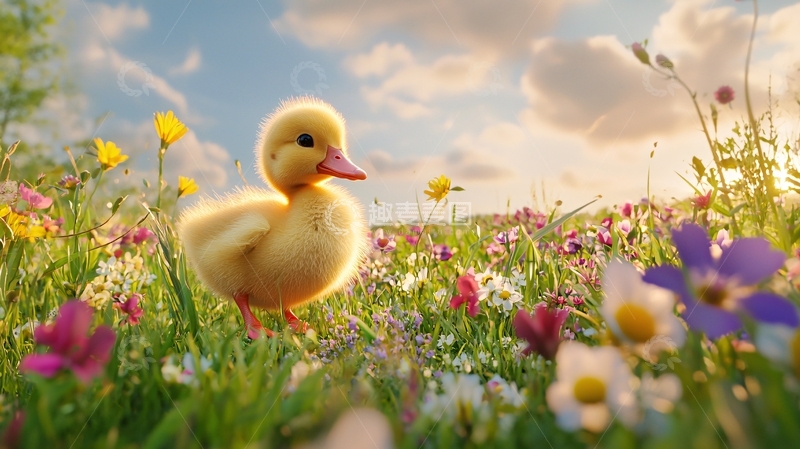 高清大图下载【趣麦麦图】小鸭子在花丛中漫步