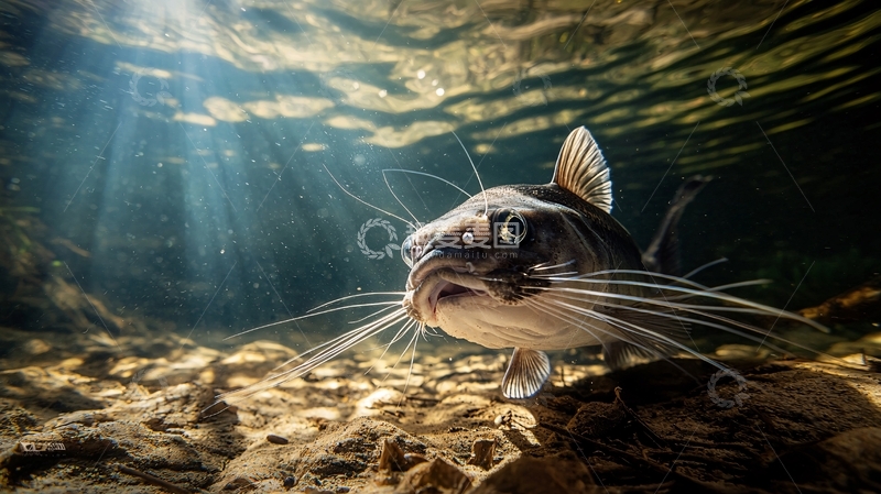 高清大图下载【趣麦麦图】水下猫鱼捕食场景