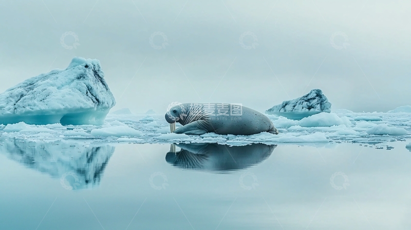 高清大图下载【趣麦麦图】北极海象在冰块上休息