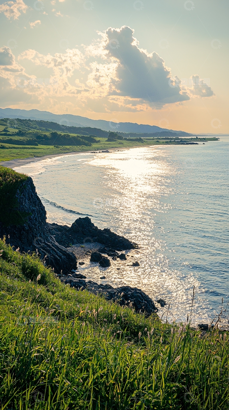 高清大图下载【趣麦麦图】夕阳下的海岸线风景