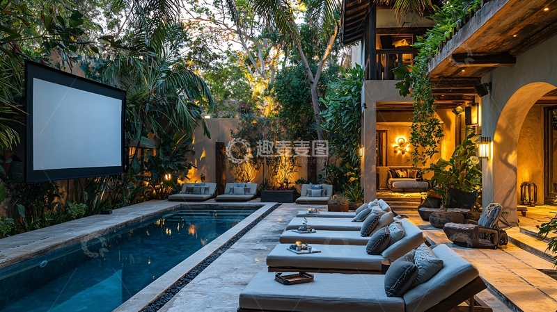 高清大图下载【趣麦麦图】豪华别墅泳池边私人影院设计