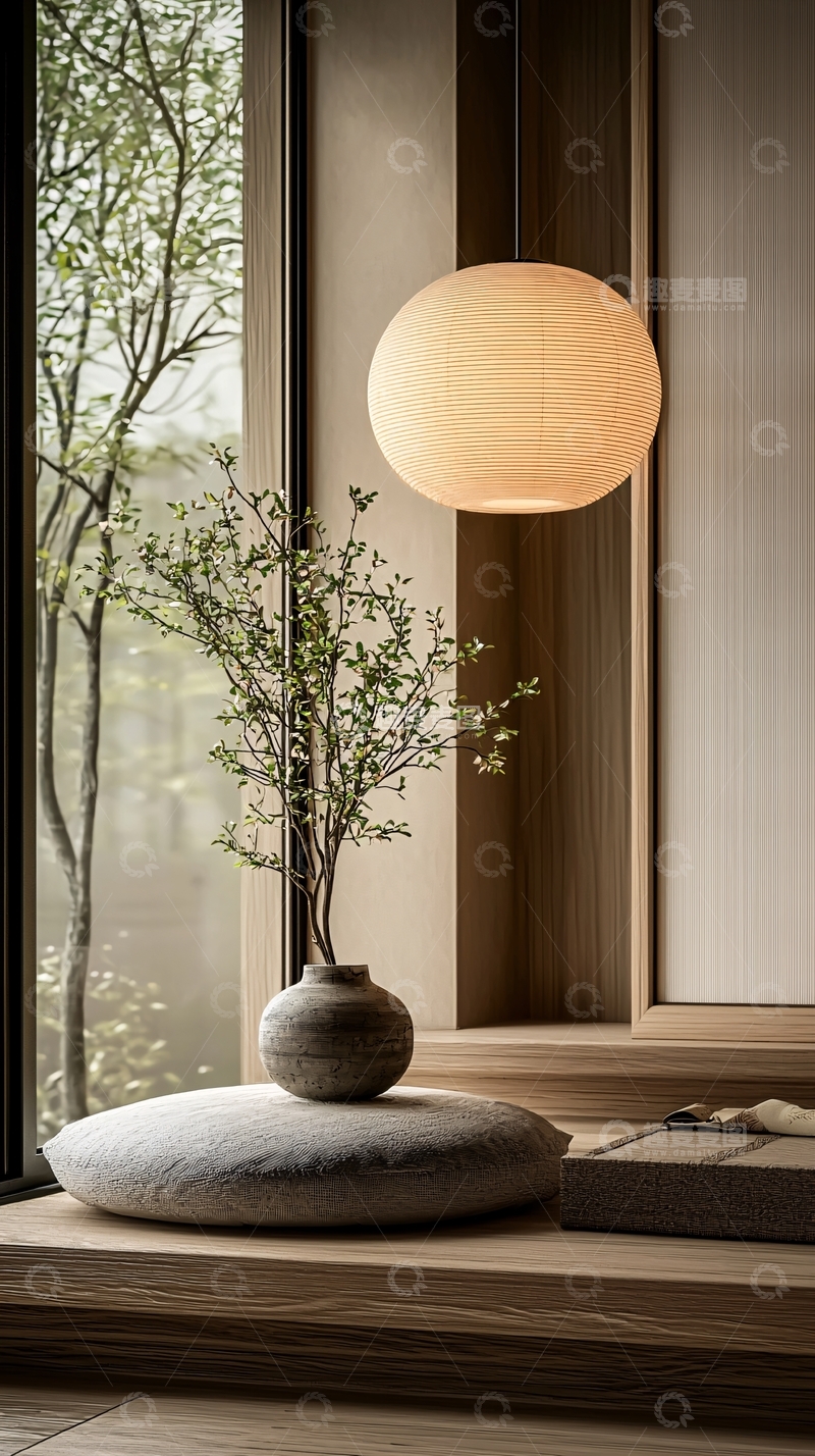 高清大图下载【趣麦麦图】日式简约室内装饰窗边植物灯饰