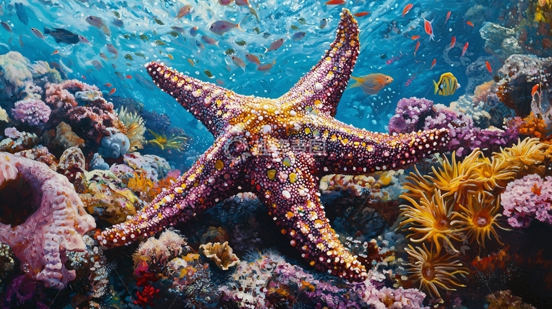 高清大图下载【趣麦麦图】海底珊瑚礁与海星
