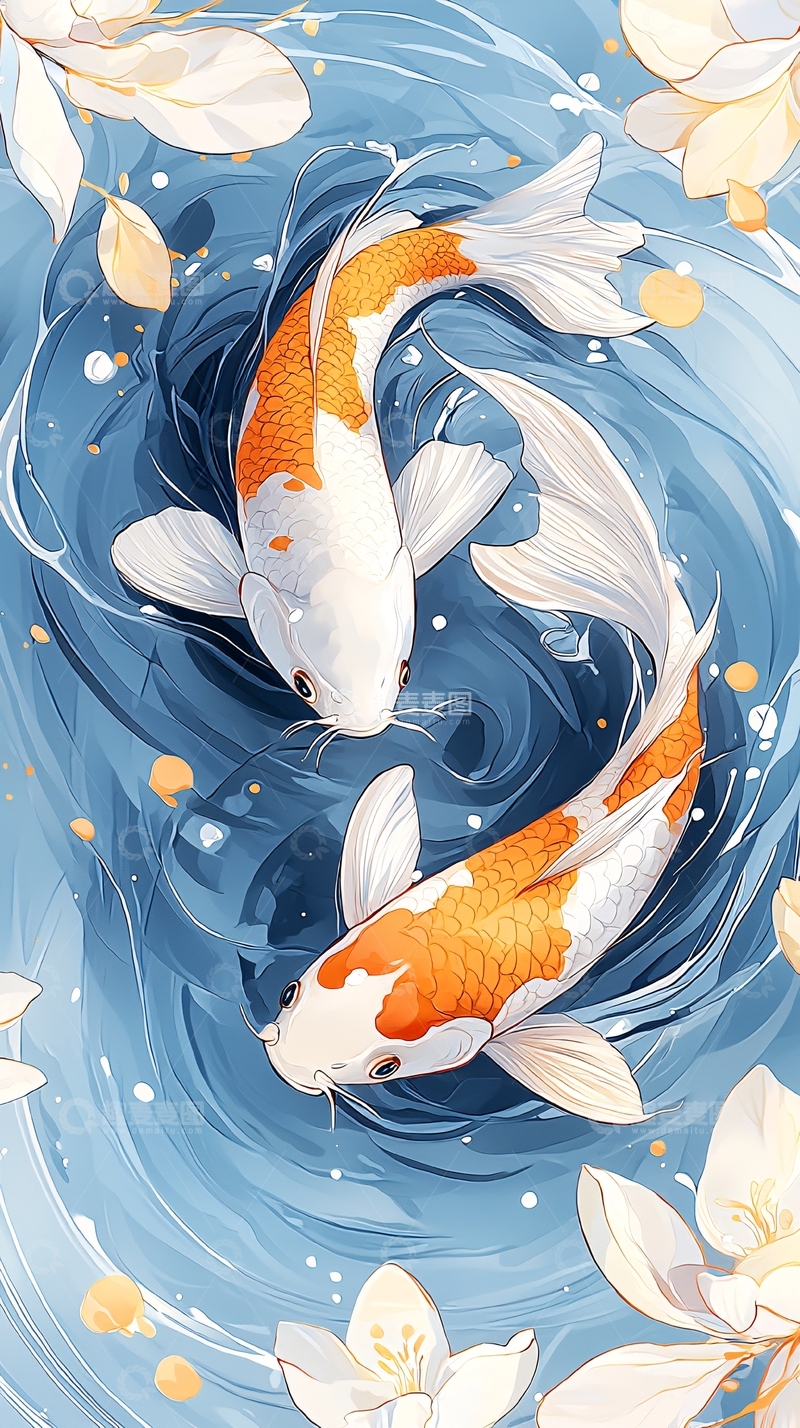 高清大图下载【趣麦麦图】双鲤鱼水纹背景图