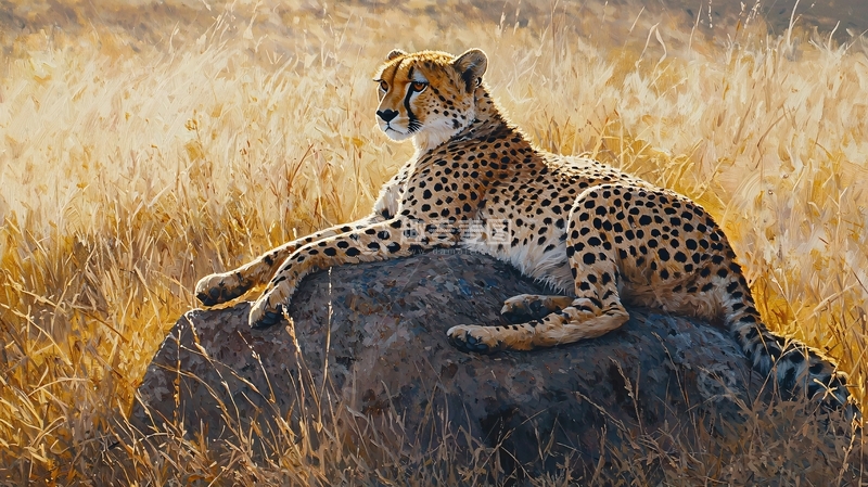 高清大图下载【趣麦麦图】猎豹在岩石上的宁静时刻