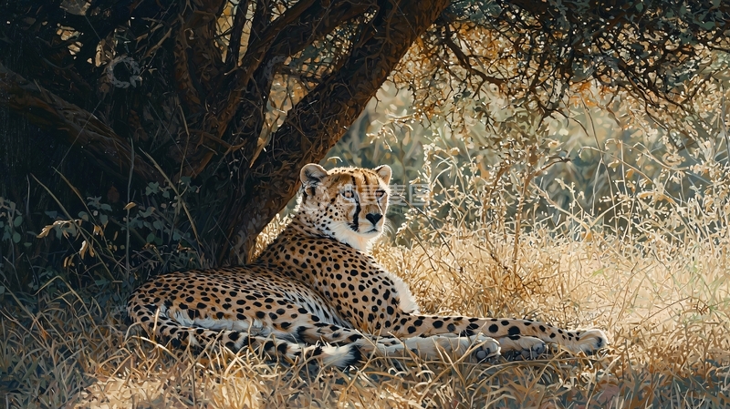 高清大图下载【趣麦麦图】猎豹在树荫下的宁静时刻