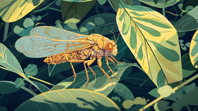 高清大图下载【趣麦麦图】蝉在绿叶间高清图片