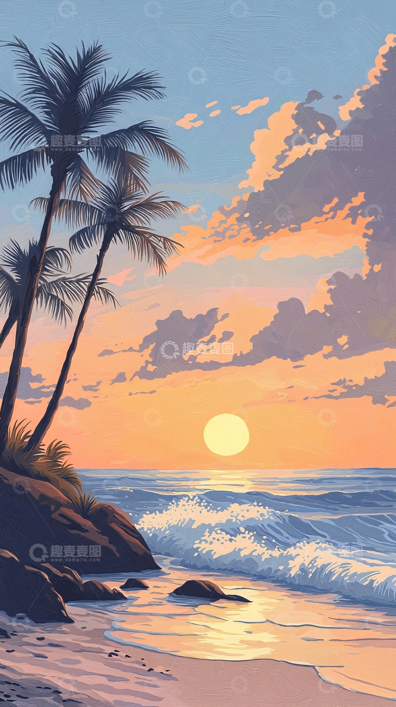 高清大图下载【趣麦麦图】热带海滩日落风景