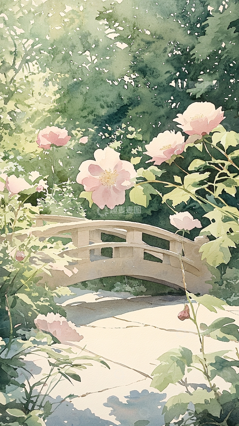 高清大图下载【趣麦麦图】夏日花园中的小桥流水