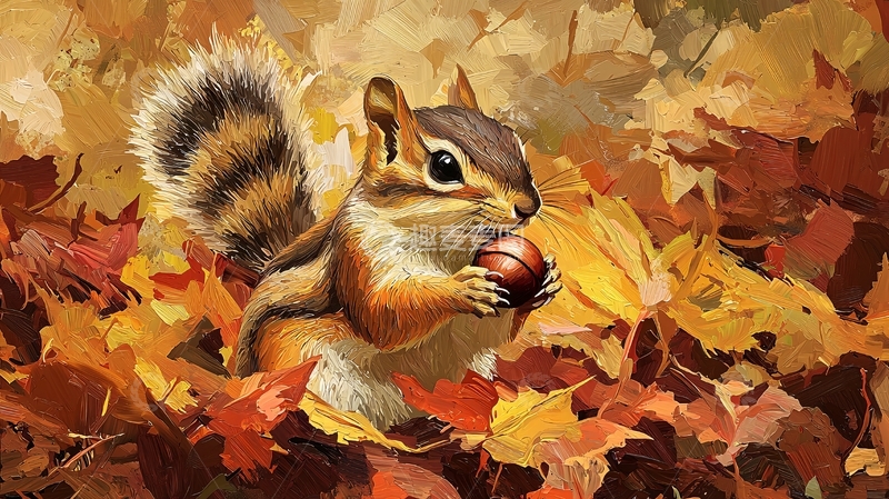 高清大图下载【趣麦麦图】秋日松鼠与坚果