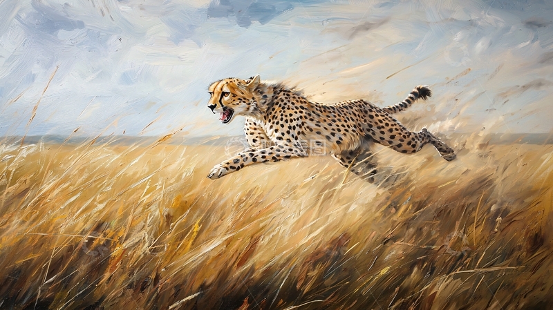 高清大图下载【趣麦麦图】猎豹在草原上疾驰