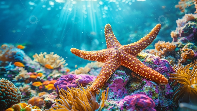 高清大图下载【趣麦麦图】海底珊瑚礁与海星