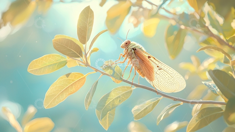 高清大图下载【趣麦麦图】蝉栖枝头阳光明媚