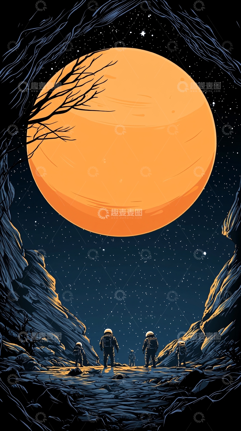 高清大图下载【趣麦麦图】太空探险者在行星前