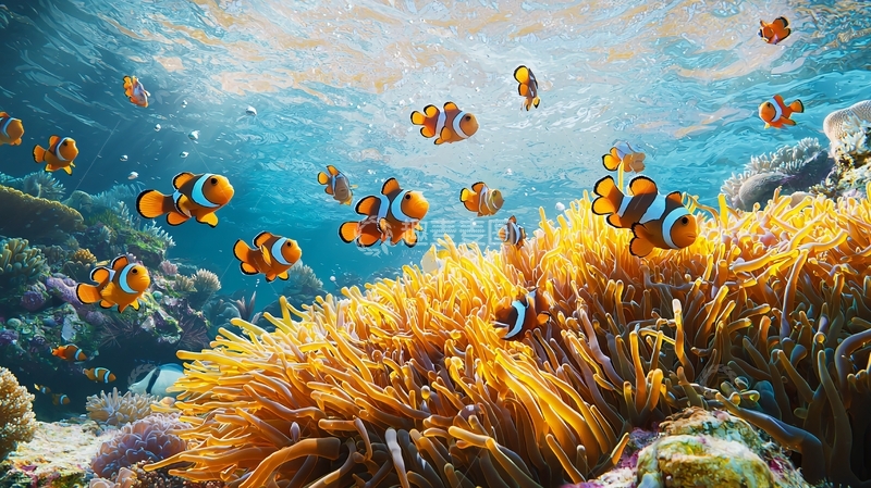 高清大图下载【趣麦麦图】海底珊瑚礁与小丑鱼