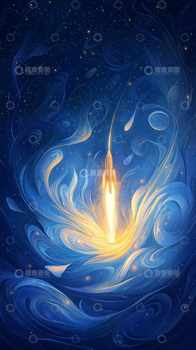 高清大图下载【趣麦麦图】火箭升空星空梦幻背景