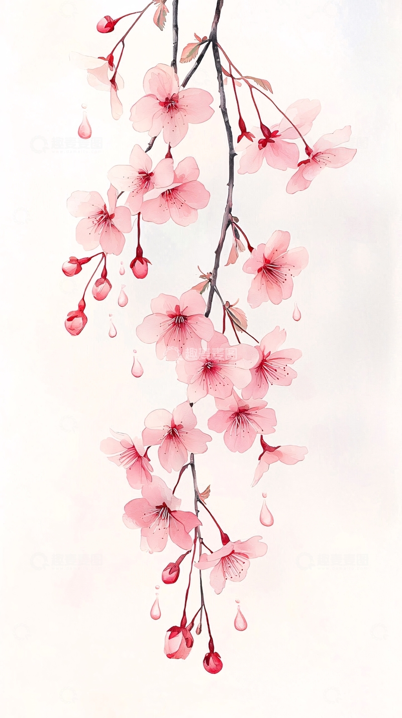 高清大图下载【趣麦麦图】樱花绽放美丽插画