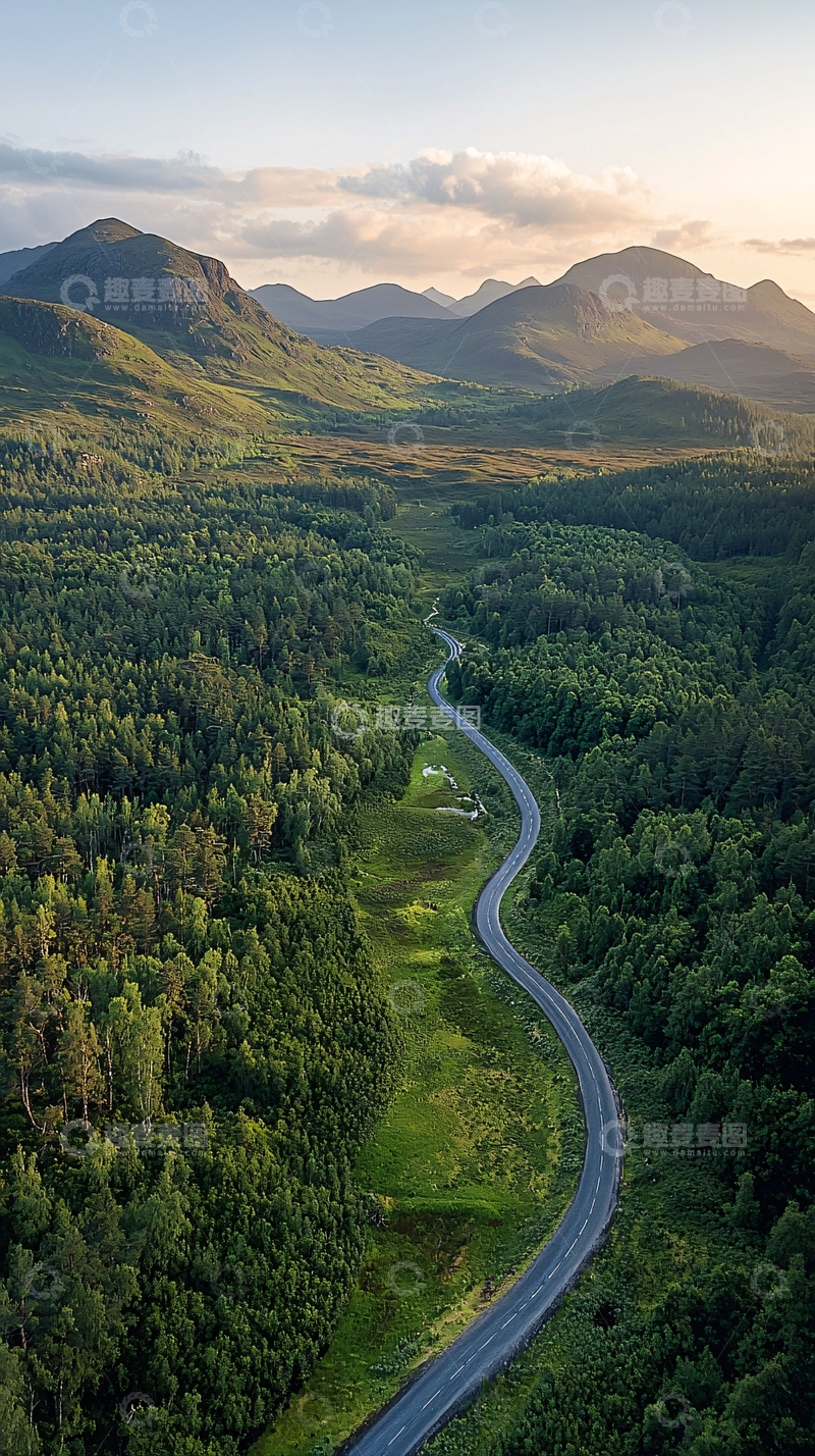 高清大图下载【趣麦麦图】满溢春意的森林雪山公路航拍
