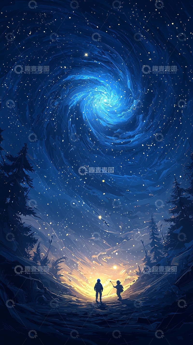 高清大图下载【趣麦麦图】星河下的森林探险