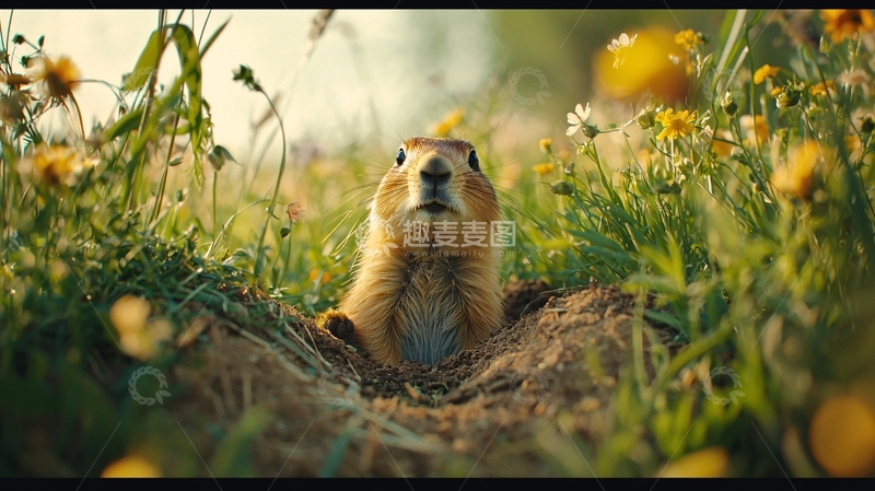 高清大图下载【趣麦麦图】草地上的土拨鼠